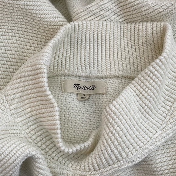 Madewell Knit Sweater ribbed cream mock neck with pockets 100% cotton size S - Picture 2 of 6